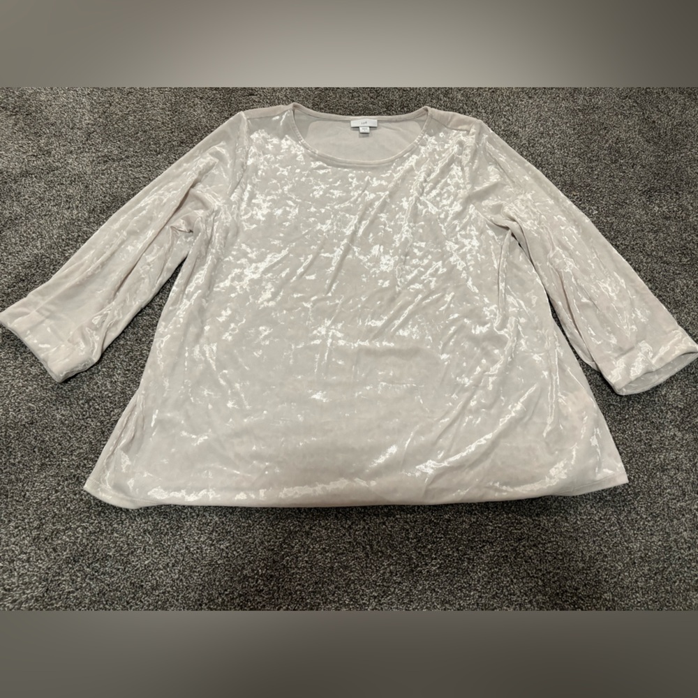 J.Jill tan velvet Long Sleeve blouse size Large holiday